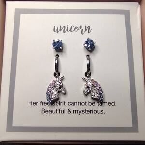 Crystal Collective Silver Plated Rhinestone Unicorn Drop & Studs Earring‎ Set